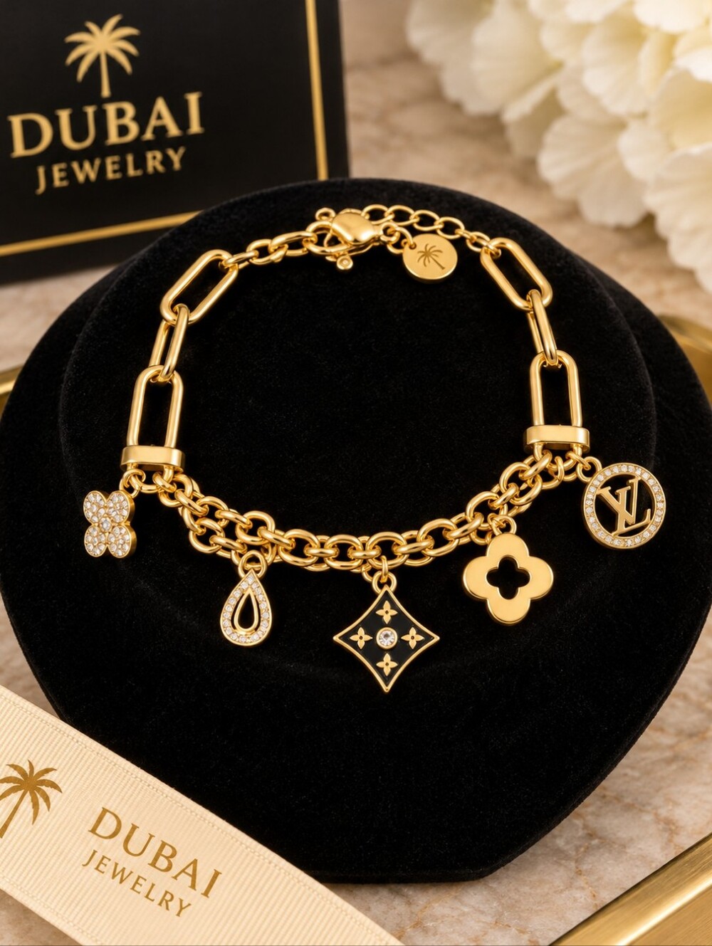 22kgp Dubai Jewelry Gold Charm Chain Bracelet - Women's Fashion Jewelry
